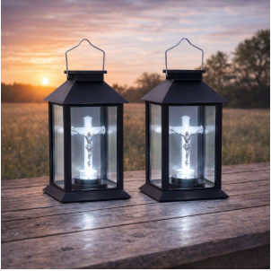 Set 2 x Felinar solar Cruce LED, Negru, 28 cm