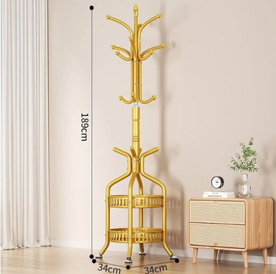 Cuier de Podea Auriu, Agatatori Multiple, 2 Rafturi Depozitare,