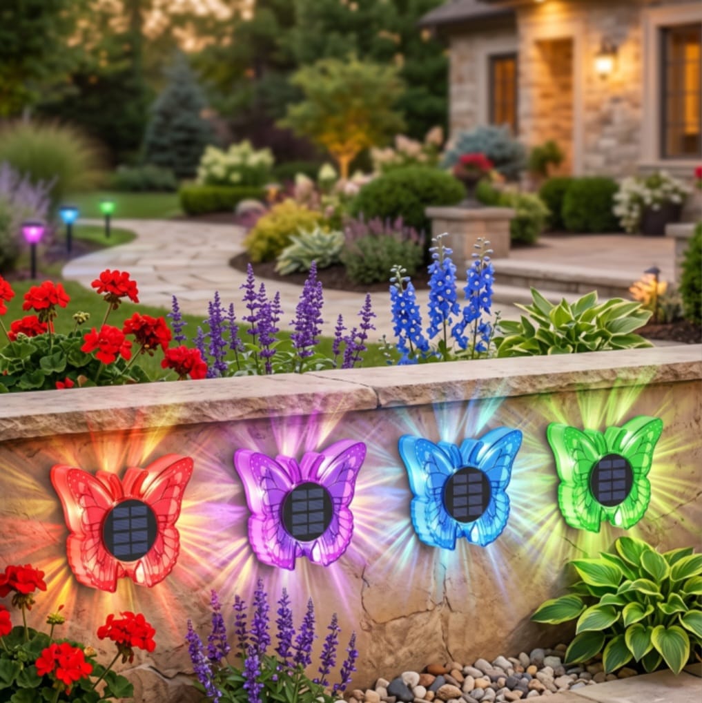 Set 2 x Lampa solara LED Fluture RGB, montaj pe perete sau sol