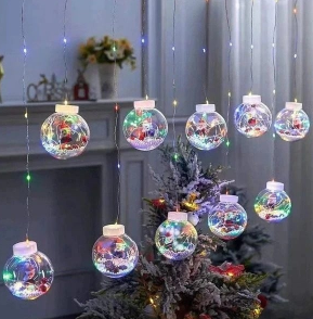 Instalatie LED 10 globuri cu Mos Craciun, 3 metri, Multicolor