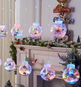 Instalatie LED 10 globuri cu Mos Craciun, 3 metri, Multicolor