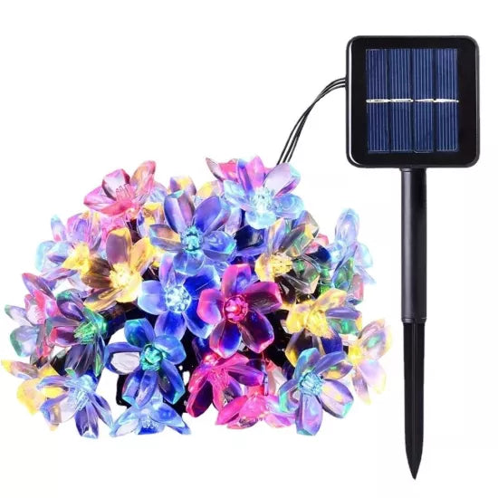 Ghirlanda solara 50 LED RGB, flori cires