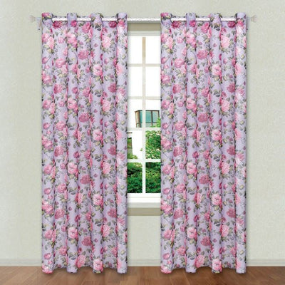 Set Perdea 140x260 cm  Mov Lila Floral cu Inele
