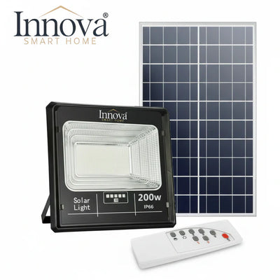 Proiector solar Innova 200W, IP66, 6500K, telecomanda, indicator baterie