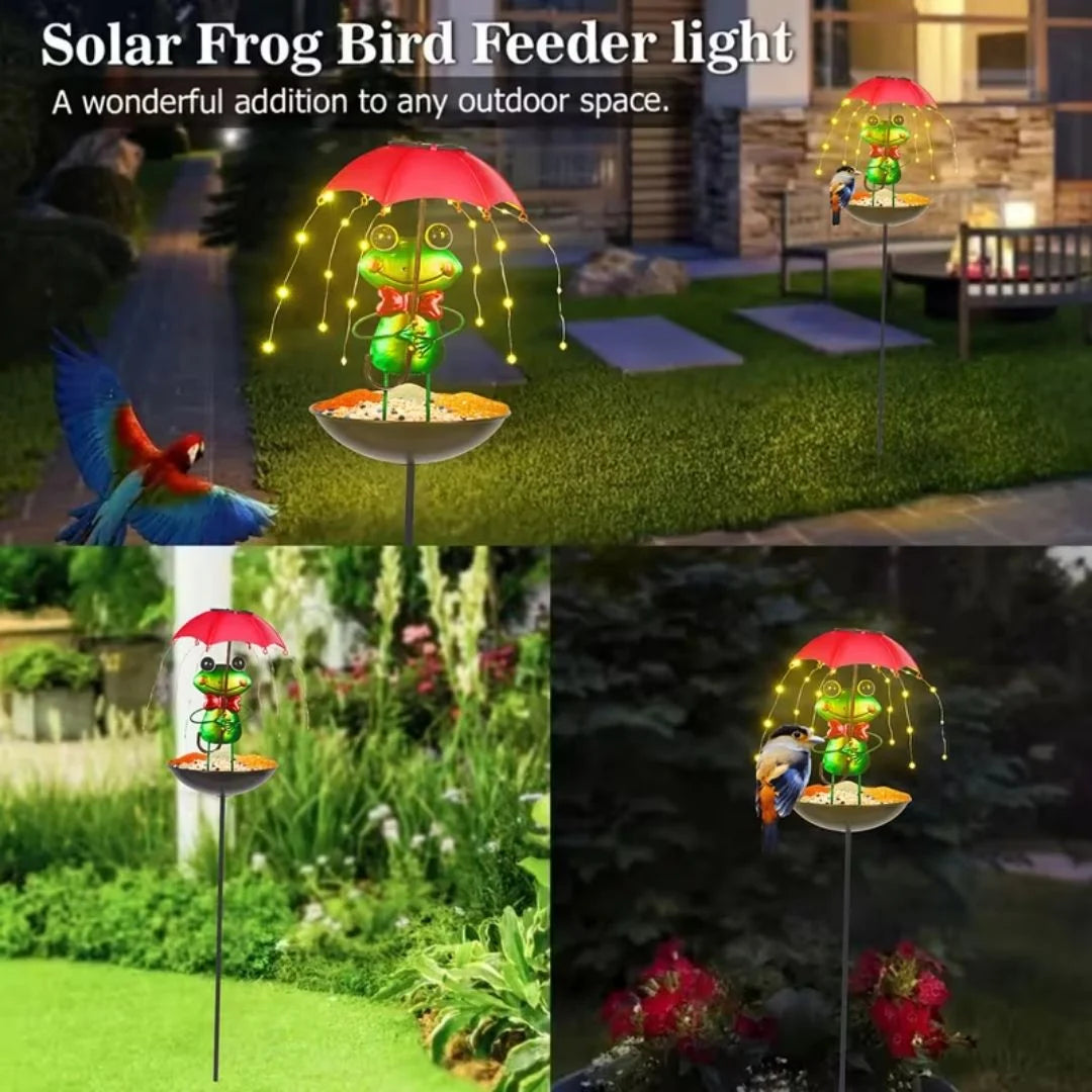 Set 4 Lampi Solare Decorative cu Hranitoare pentru Pasari,  model broscuta, pentru Gradina