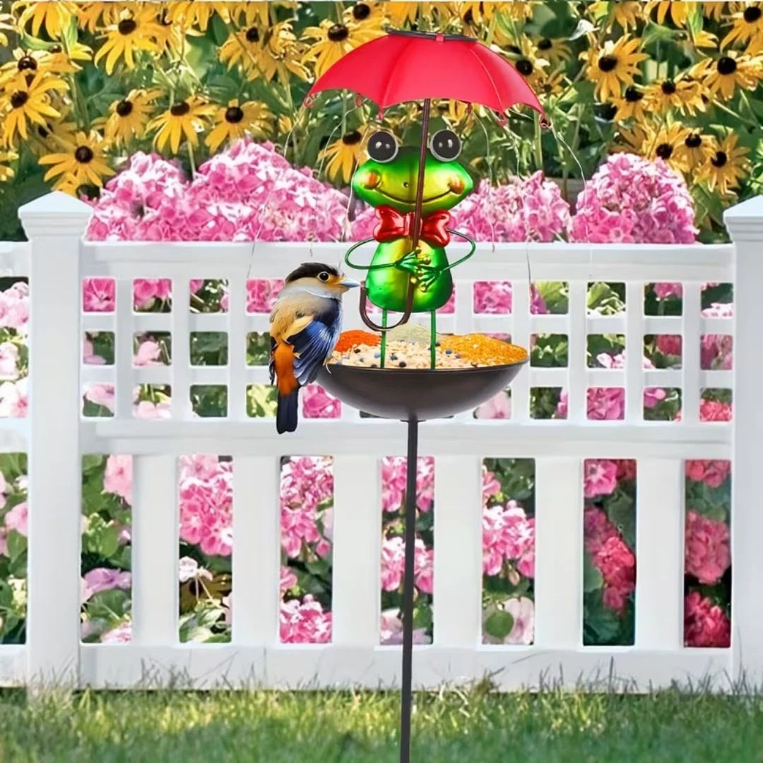 Set 4 Lampi Solare Decorative cu Hranitoare pentru Pasari,  model broscuta, pentru Gradina