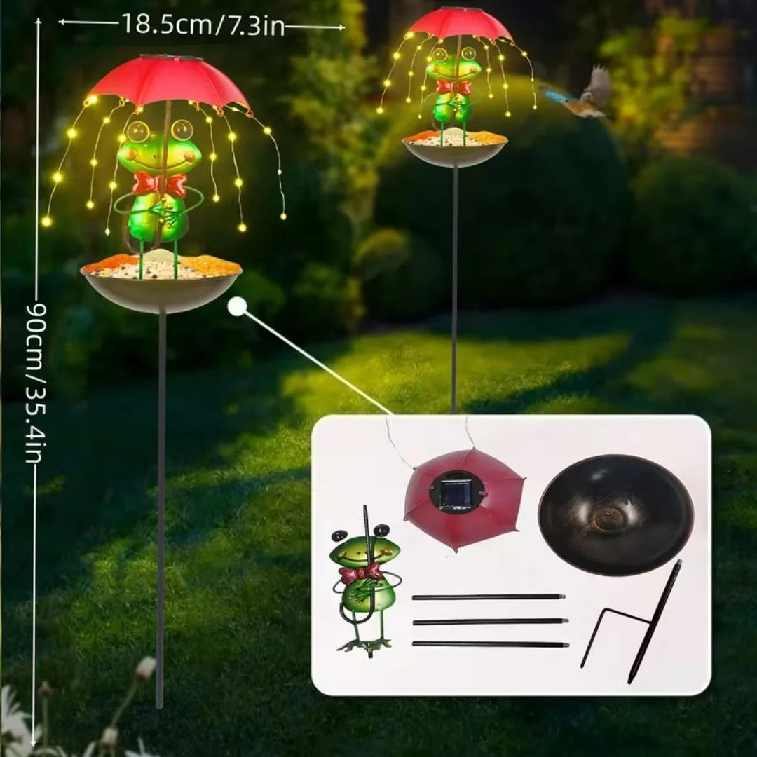 Set 2 Lampi Solare Decorative cu Hranitoare pentru Pasari,  model broscuta, pentru Gradina