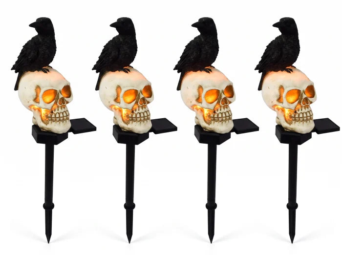 Set 8 lampi solare - Solare Halloween cu Craniu și Cioară, Decorațiuni pentru Grădină și Curte