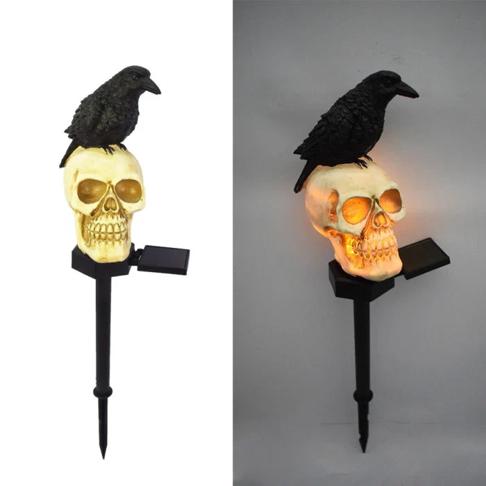 Set 4 lampi solare - Solare Halloween cu Craniu și Cioară, Decorațiuni pentru Grădină și Curte