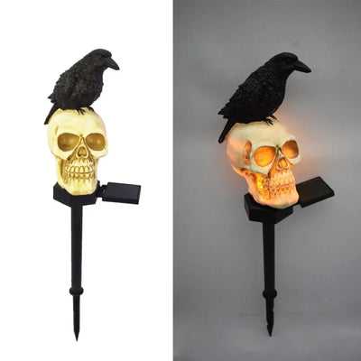 Set 4 lampi solare - Solare Halloween cu Craniu și Cioară, Decorațiuni pentru Grădină și Curte