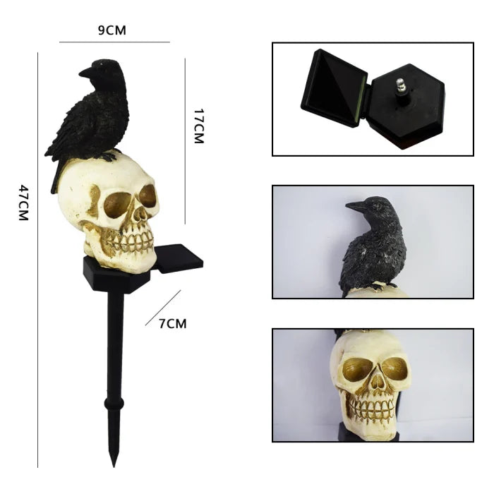 Set 8 lampi solare - Solare Halloween cu Craniu și Cioară, Decorațiuni pentru Grădină și Curte