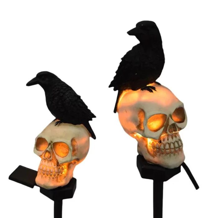 Set 4 lampi solare - Solare Halloween cu Craniu și Cioară, Decorațiuni pentru Grădină și Curte