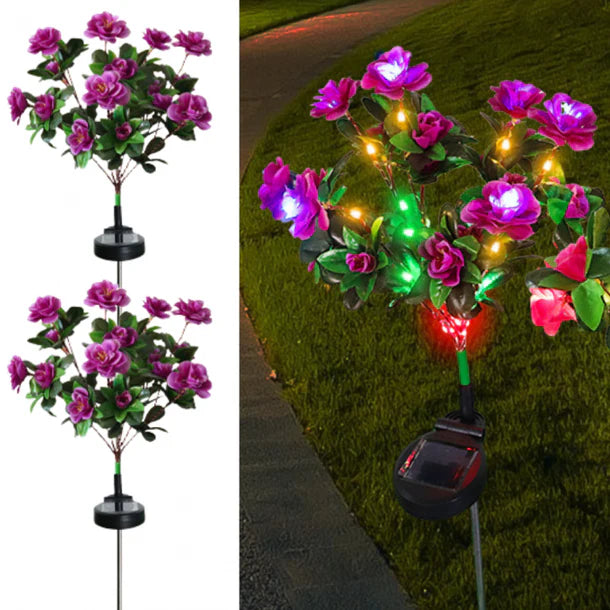 Set 2 x Lampa solara Trandafiri Roz, 7 flori LED, IP66, iluminare calda