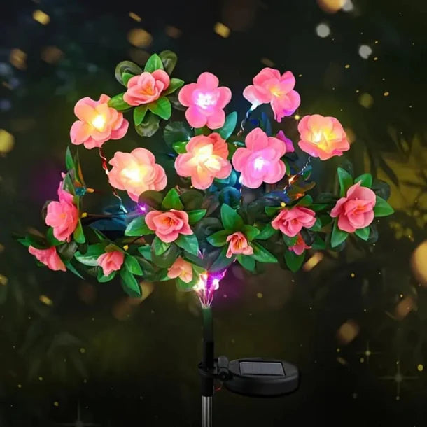 Set 2 x Lampa solara Trandafiri Roz, 7 flori LED, IP66, iluminare calda