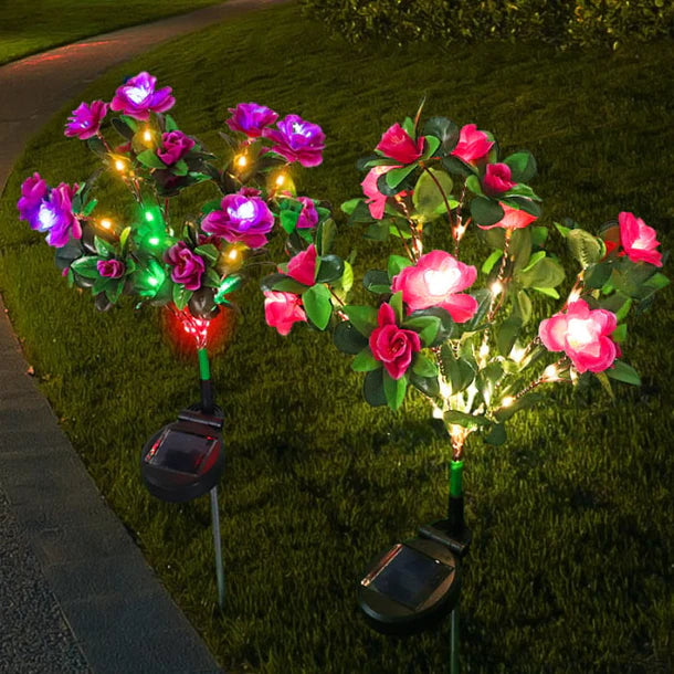 Set 2 x Lampa solara Trandafiri Roz, 7 flori LED, IP66, iluminare calda
