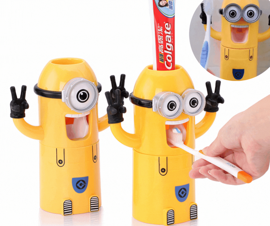 Dozator pasta de dinti cu suport pentru 2 periute, model Minions