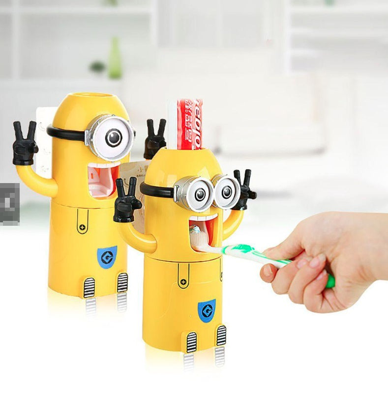Dozator pasta de dinti cu suport pentru 2 periute, model Minions